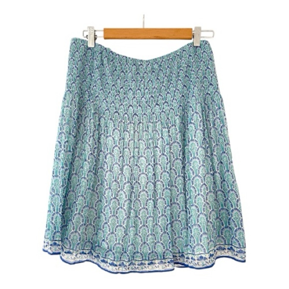 Max Studio Blue Teal Patterned Lined Skater Skirt XL NWT Smocked Waist